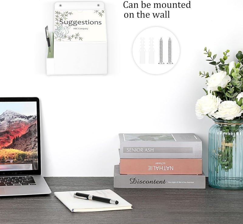 BTSKY Acrylic Suggestion Box with Lock Wall Mounted Acrylic Donation Box with 5"x7" Sign Slot Office Ballot Boxes with Side-Pocket Collection Boxes for Voting Locking Suggestion Mailbox, White - Image 3